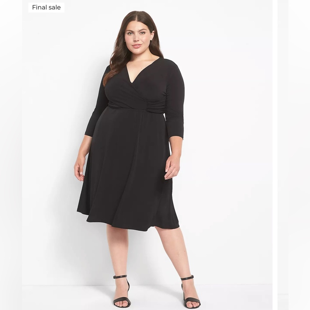 Lane Bryant black 3/4-Sleeve Surplice Fit & Flare Dress 18/20. - Picture 1 of 13
